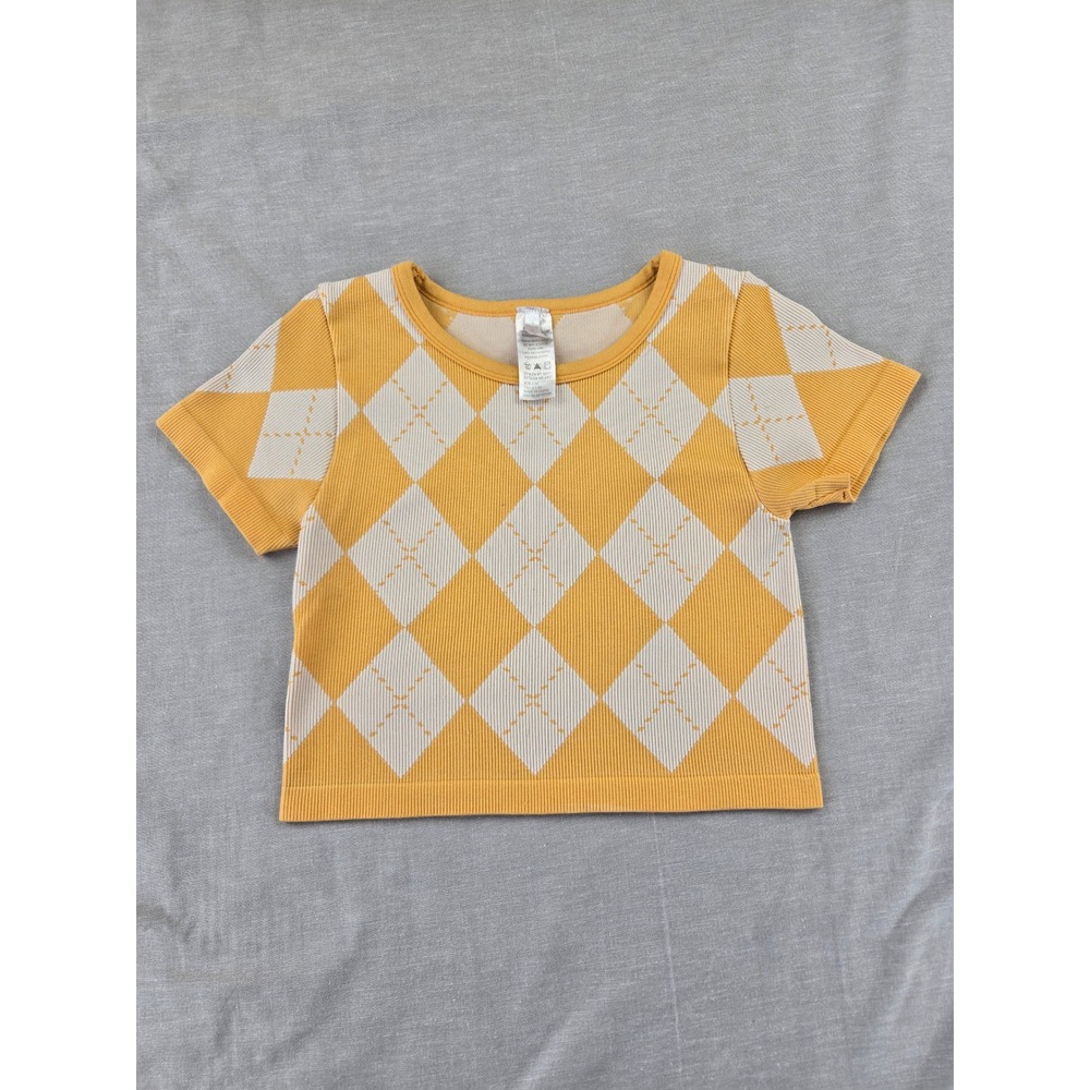 Bella Movement Yellow Argyle Short Sleeve Crop Top NT-3801 L/XL